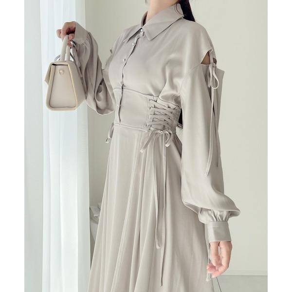 ワンピース 「mily bilet」ヘルシーな肌見せが旬。肩空きリボン使いステッチ配色ワンピース