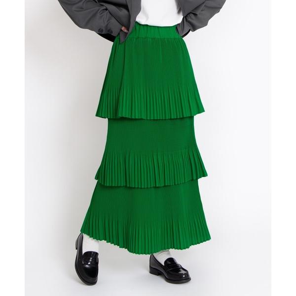 スカート プリーツティアードロングスカート