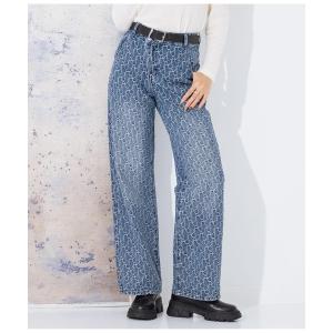 ジーンズ デニム デニムパンツ ニュアンスパターンデザインボタンデニムパンツ レディース