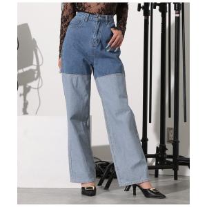 ジーンズ デニム デニムパンツ バイカラーデニムワイドパンツ レディース