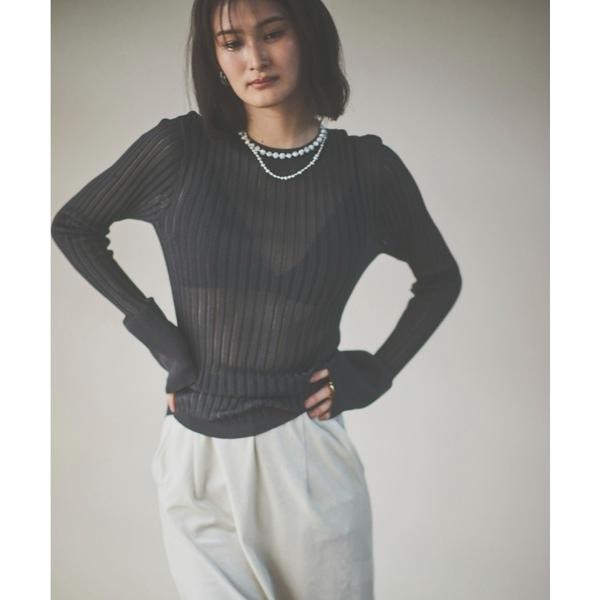 ニット セーター シアーリブニットトップス レディース