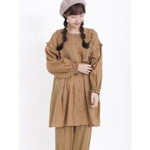 チュニック フリル切替リネンチュニックブラウス