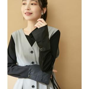 tシャツ Tシャツ 【スフレタッチシリーズ】 袖布帛ドッキングリブカットソー 【洗える】の商品画像