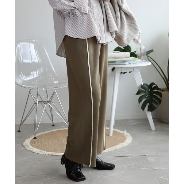 パンツ ラインデザインカジュアルニットパンツ レディース