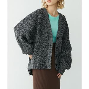 カーディガン 片畦Vネックドルマンスリーブメランジニットカーディガン レディース