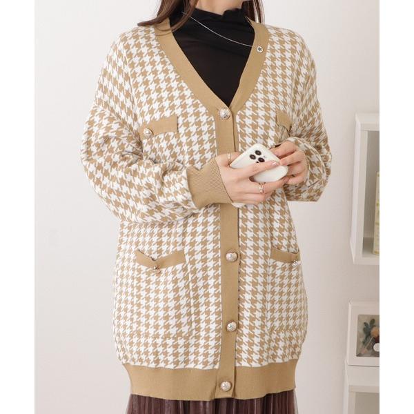 ニット セーター ボタン付き千鳥格子柄ジャケットライクカーディガン レディース