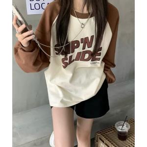 tシャツ ロンT ラグラン ロングTシャツ 長袖 ロゴプリント レディース