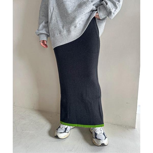 スカート 「XSサイズあり」バイカラーリブニットタイトスカート