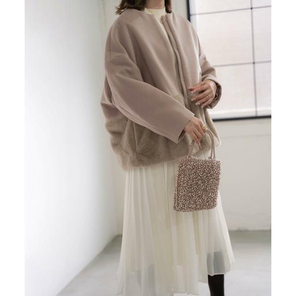 ノーカラーコート コート エコファーコンビ ショート コート HUIT レディース