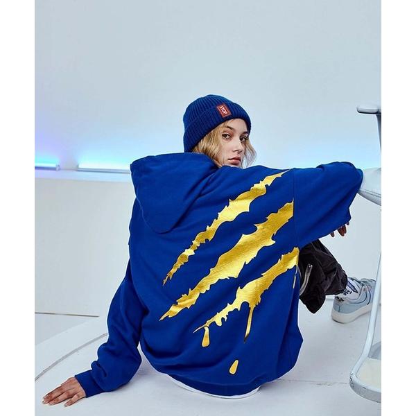 パーカー SUAMOMENT 爪BIG サイドプリント 長袖 オーバーサイズ プルパーカー メンズ ...