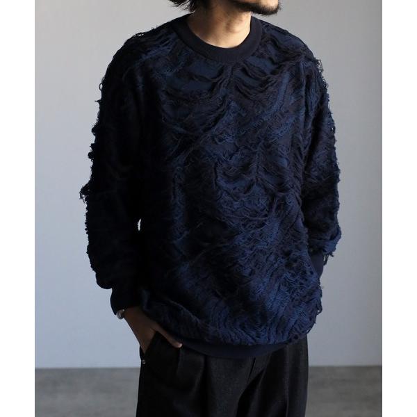 セーター ニット ルーズ　クルーネック ダメージ ニット「ユニセックス」 メンズ レディース