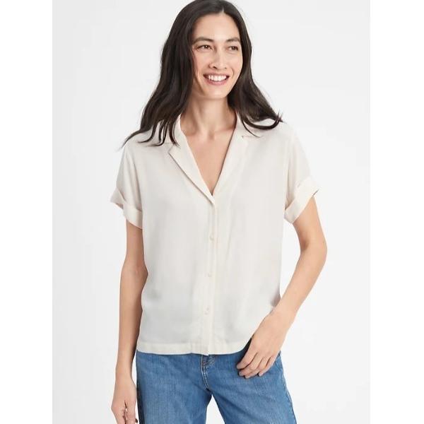 「BANANA REPUBLIC FACTORY STORE」 半袖シャツ L ホワイト レディース