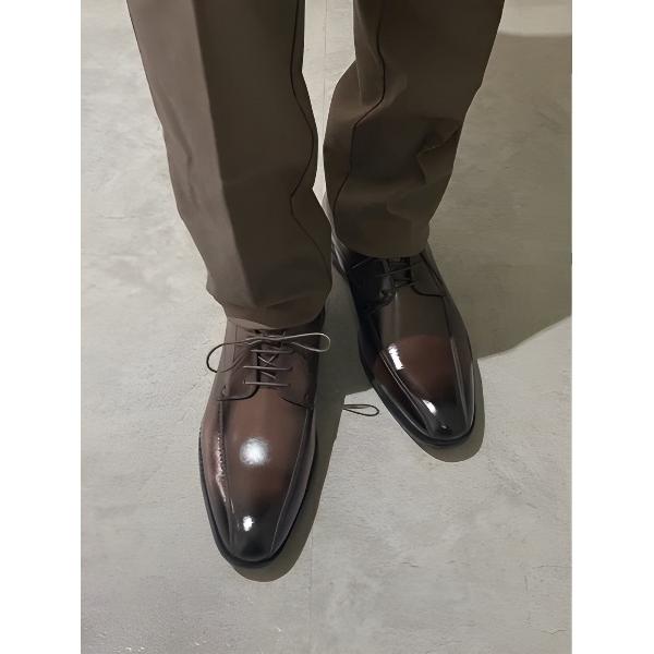 ビジネスシューズ 「防水/軽量」通気エアーモーション　スワール　ブラック/ダークブラウン メンズ