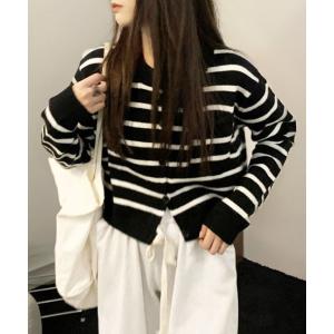 カーディガン ボーダーショート丈カーディガン レディース