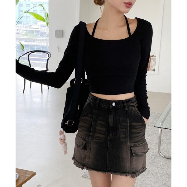 tシャツ ホルターネッククロップドロングTシャツ レディース