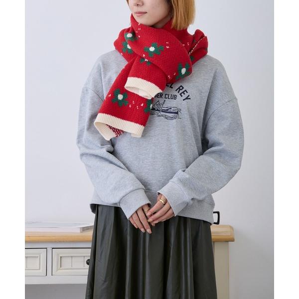 マフラー ストール レトロ花柄ニットマフラー レディース