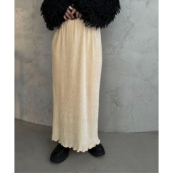 スカート 「TALLサイズあり」ベロアランダムプリーツナロースカート