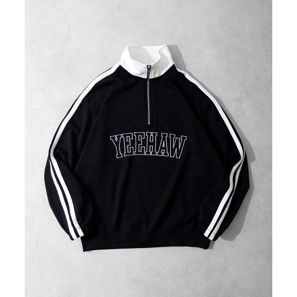 トレーナー スウェット 裏毛 袖ライン ハーフジップ プルオーバー メンズ レディース