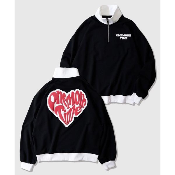 トレーナー スウェット 裏毛 ハートロゴ ハーフジップ プルオーバー メンズ レディース