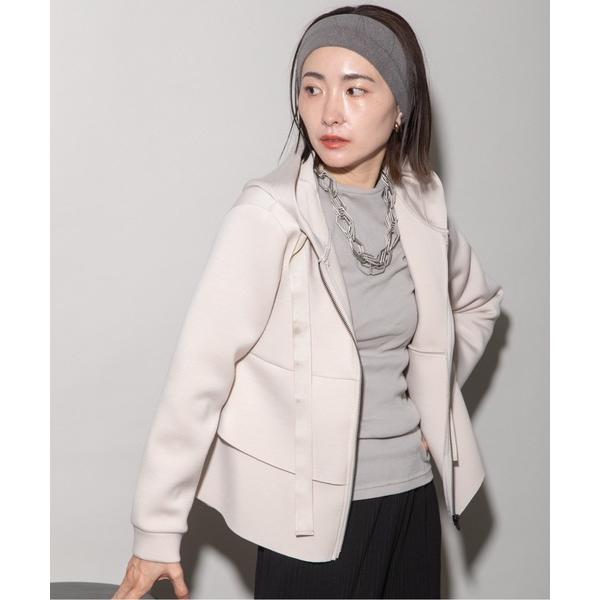 パーカー ダンボールニット　フリルジップパーカ レディース