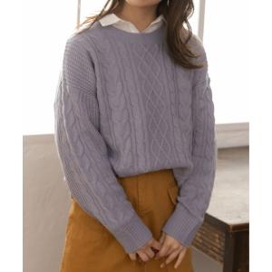 ニット セーター ケーブル柄 クルーネック ニット セーター レディース