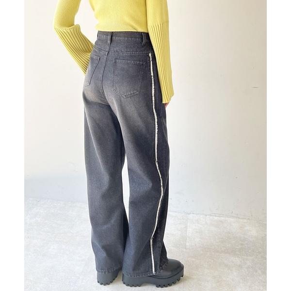 ジーンズ デニム デニムパンツ サイドラインワイドデニムパンツ レディース