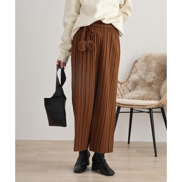 パンツ A.N.L ファーポンポンプリーツパンツ レディース