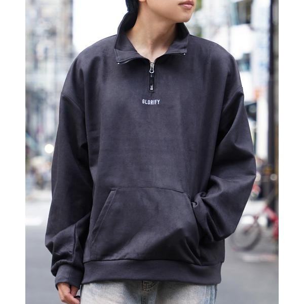 ロゴ刺繍 フェイクスエード ハーフジップ / Logo embroidery faux suede ...