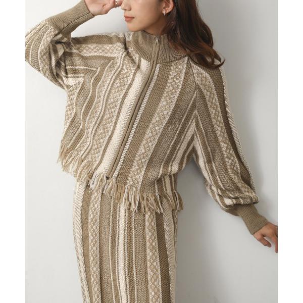 ブルゾン アウター ジャガードニットブルゾン レディース