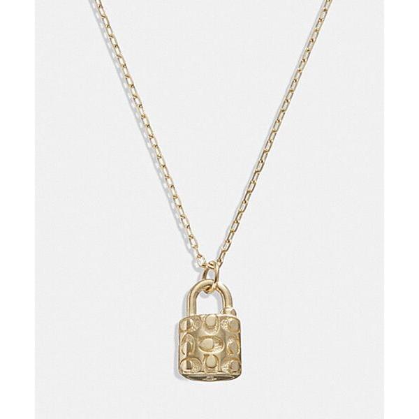 ネックレス 14K ゴールド キルテッド シグネチャー パッドロック ペンダント ネックレス レディ...