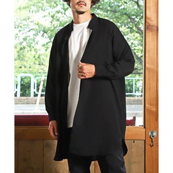 シャツ ノーカラーロング丈ジョーゼット長袖シャツ メンズ レディース