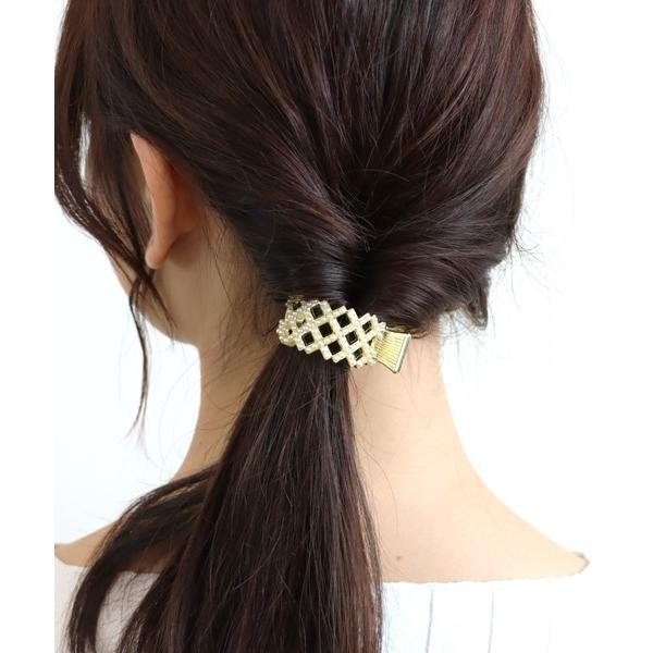 ヘアクリップ 格子パールテールクリップ