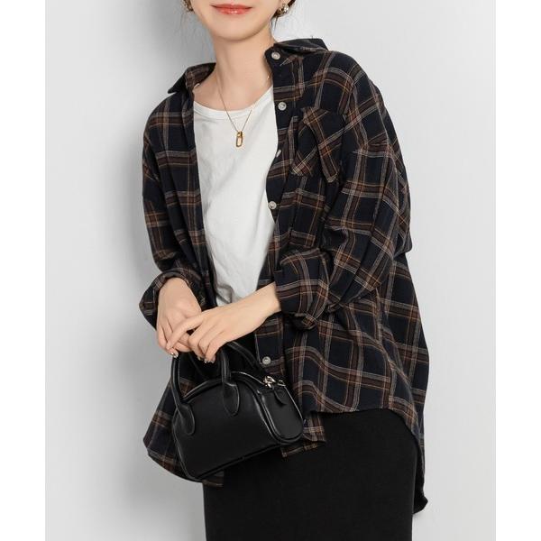 ブラウス シャツ レディース 長袖チェック柄オーバーシルエットネルシャツ レディース