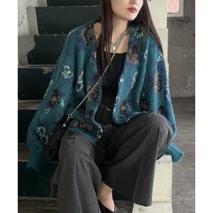 カーディガン 5GフラワーラメフェザーVカーディガン/979812 レディース