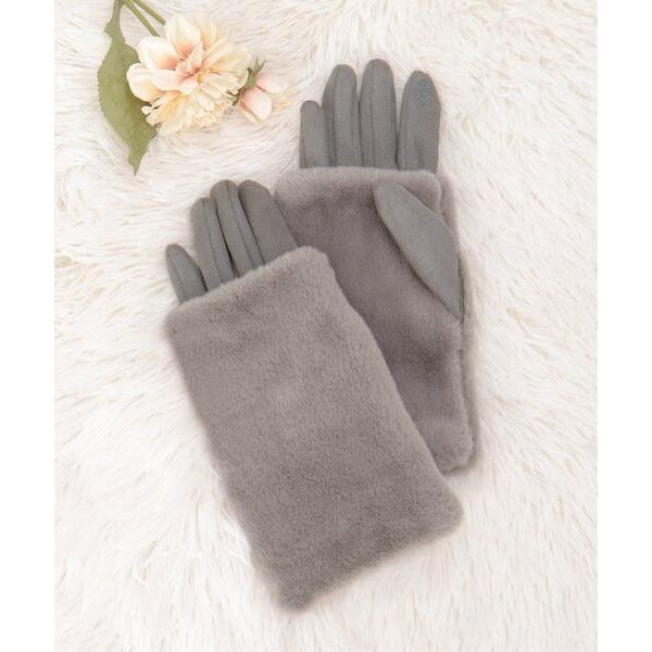 手袋 ３WAYエコファー＆フェイクスエードグローブ レディース