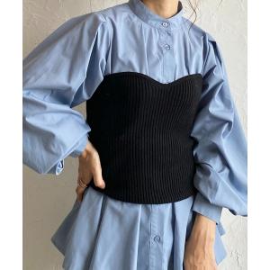 レディース チューブトップ ショート丈リブニットコルセットビスチェトップス