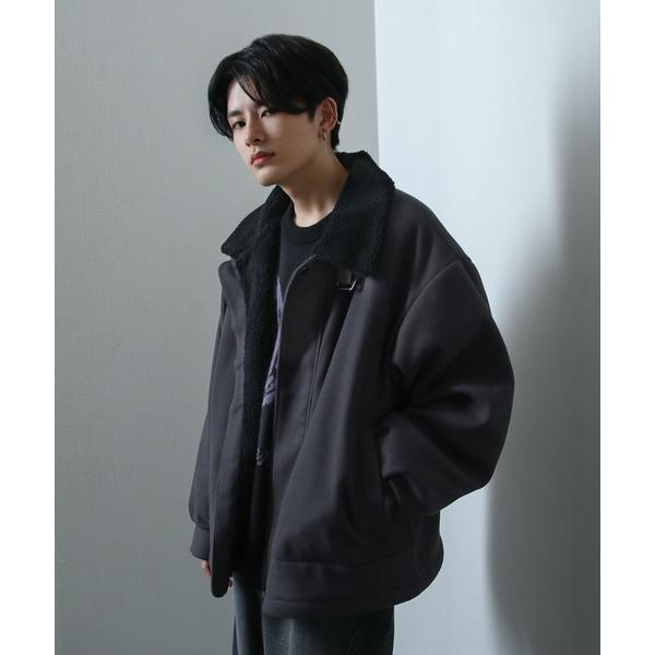 ブルゾン アウター 裏ボアウールライクスタンドカラージャケット / ビッグシルエット 裏ボア バルー...