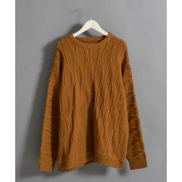 セーター ニット Revo. 3D ソリッド 立体ジャガード クルーネック ルーズニット プルオーバ...