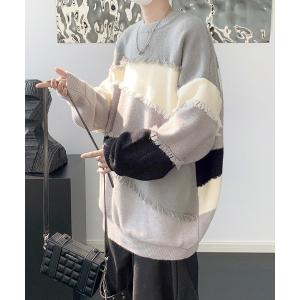 セーター ニット 厚手 2026AW 新色追加「FVLMEN」fringe cut crew knit sweater pullover/フリンジ カット クルー ニット セーター プルオーバー/メンズ …