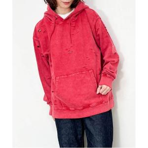 パーカー 裏毛 硫化染めダメージ加工プルパーカー レディース メンズ