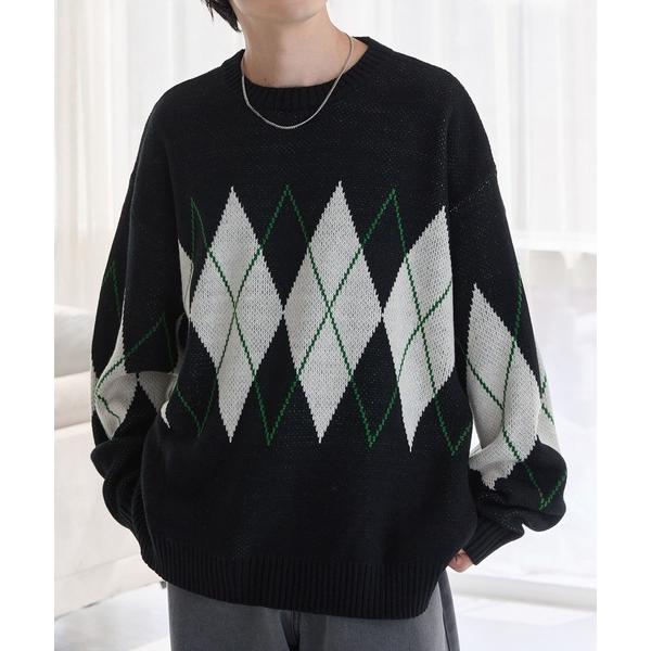セーター ニット 「ウォッシャブル」 ジャガード ルーズクルーネックニット メンズ レディース