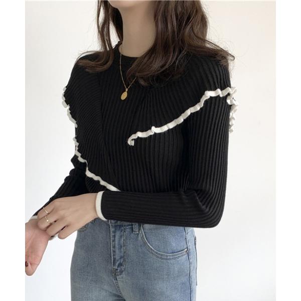 ニット セーター アシンメトリーフリルニット レディース