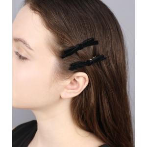 レディース ヘアピン ベロア 細リボンピン 2セット