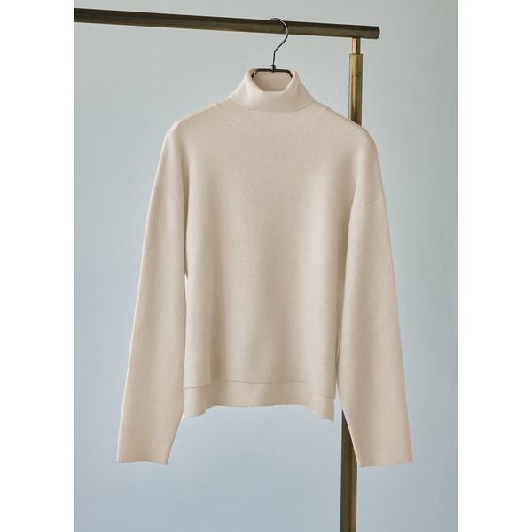 ニット セーター ソフトタッチタートルネックワイドトップス レディース