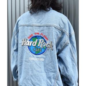 メンズ ジャケット Gジャン 「ヴィンテージ古着」90's Hard Rock CAFE / ハードロックカフェ ロゴ 刺繍 デニムジャケット｜zozo