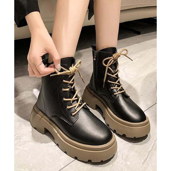 ブーツ ボリュームソールラウンドレースアップブーツ レディース