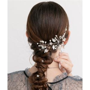 ヘアアクセサリー 「Cupid Heart」結婚式アクセ！メタルリーフパールビジューヘッドドレス(ハ...