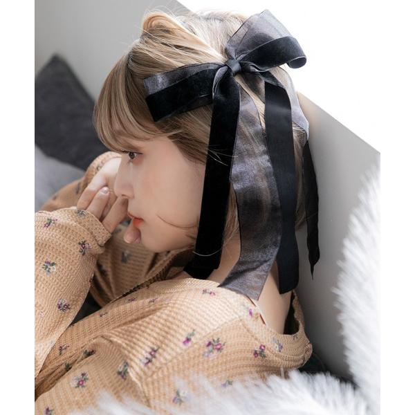 ヘアクリップ ベロアシフォンリボンバレッタ