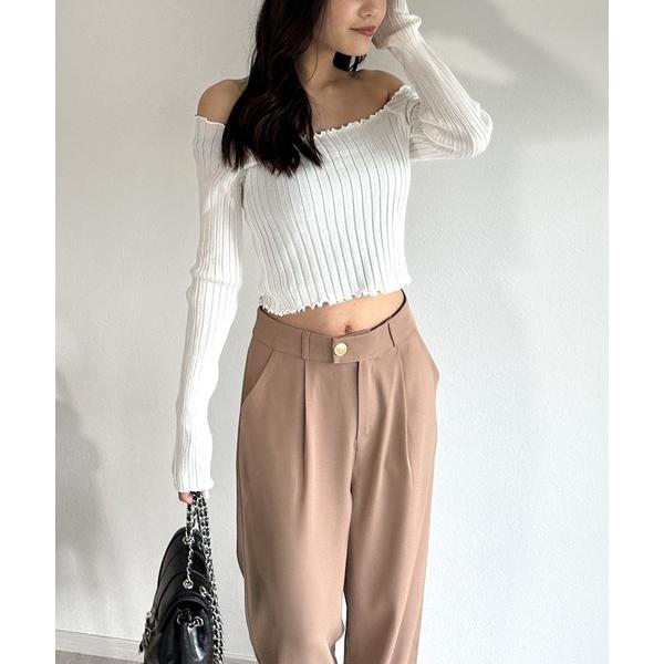 tシャツ 2wayネックメロウリブトップス レディース