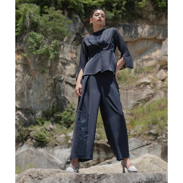 パンツドレス 「Callarus」レースデザインブラウス＋アシメレース使いワイドパンツセットアップド...